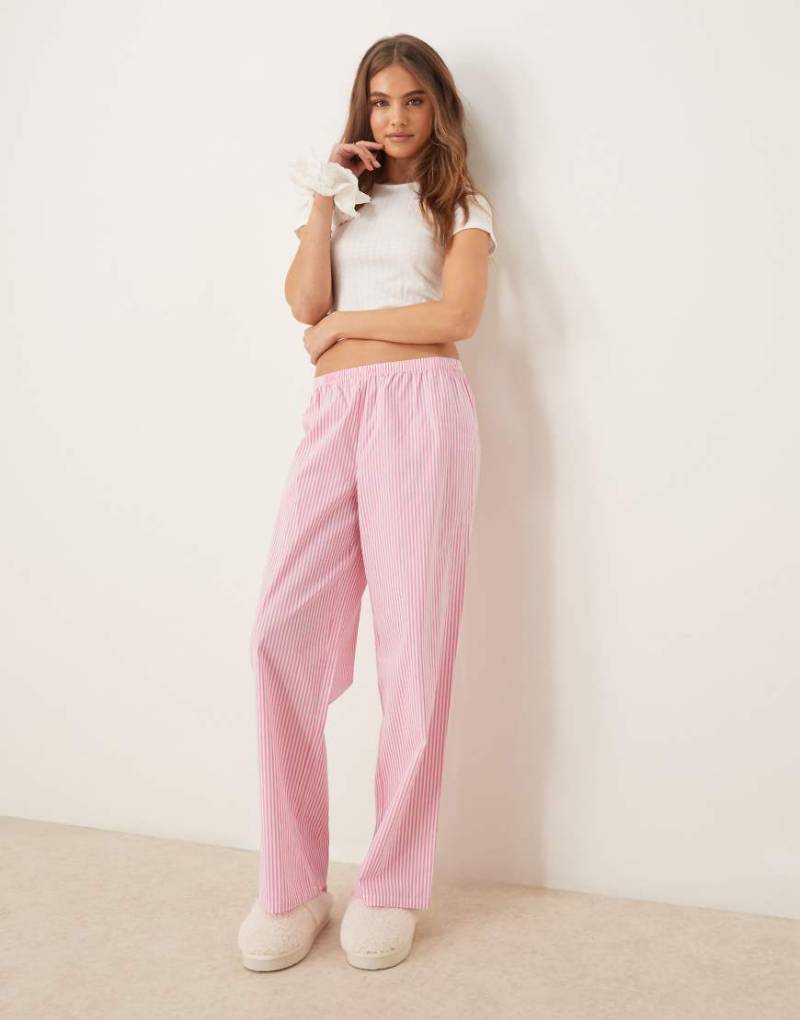 Urban Threads - Mehrfarbiger Baumwoll-Pyjama mit langärmligem Pointelle-Oberteil und gestreifter Hose-Bunt von Urban Threads