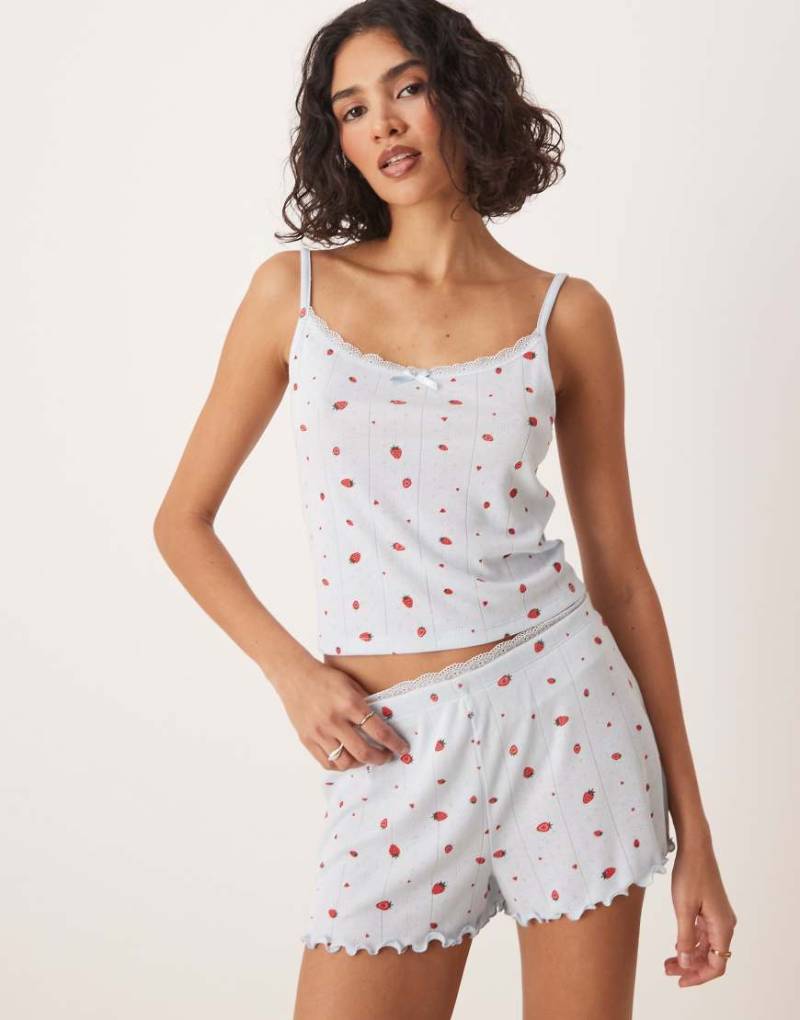 Urban Threads - Mix & Match - Camisole aus Pointelle mit Erdbeer-Print-Bunt von Urban Threads