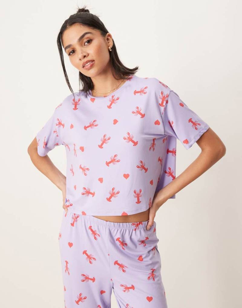 Urban Threads - Oversize Cropped-T-Shirt mit Hummer- und Herz-Print, Kombiteil-Bunt von Urban Threads