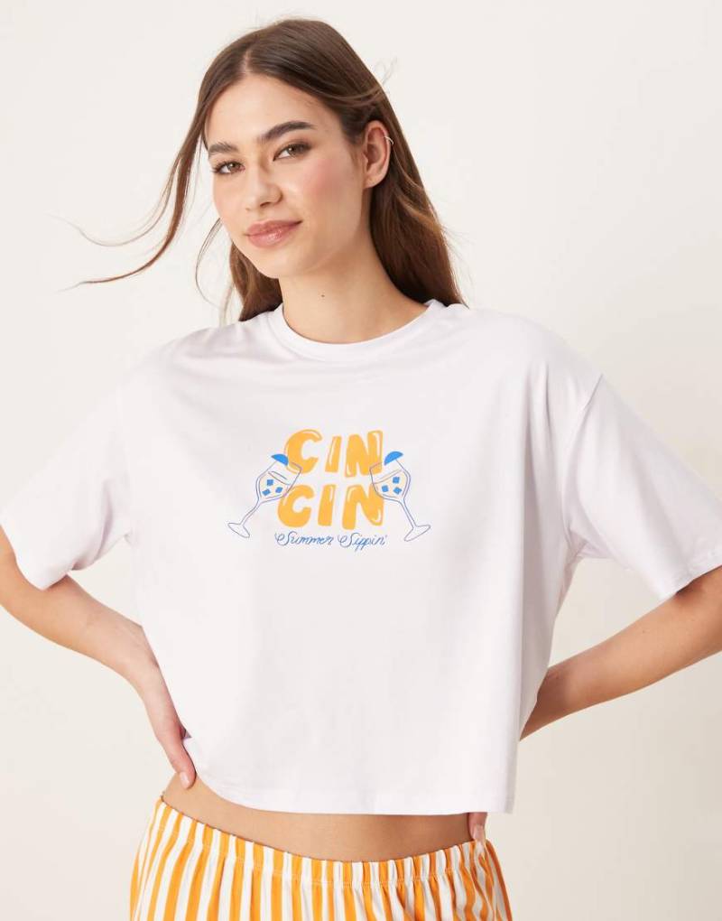 Urban Threads - Oversize Cropped-T-Shirt mit sommerlichem Print, Kombiteil-Bunt von Urban Threads