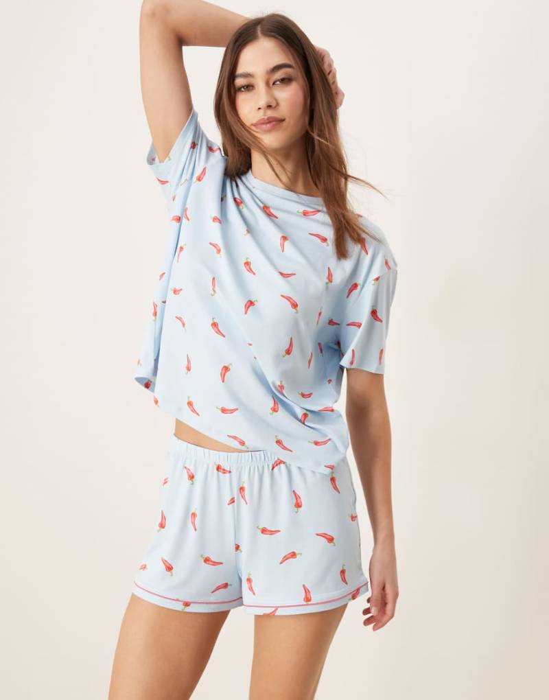 Urban Threads - Oversize-Pyjama mit Chili-Print bestehend aus Oberteil und Shorts-Bunt von Urban Threads