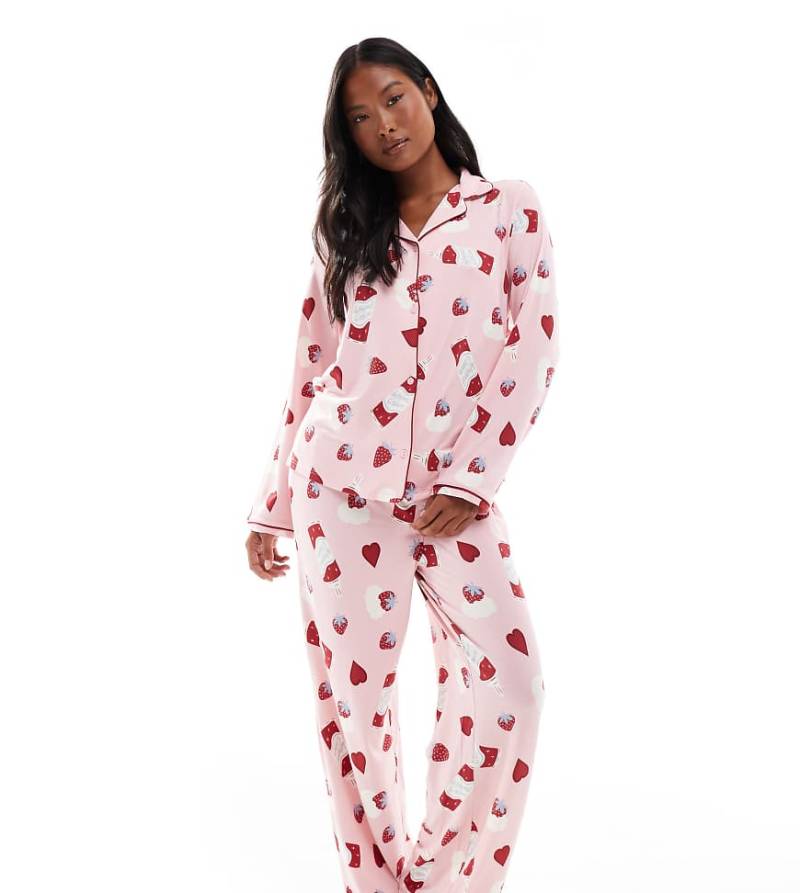 Urban Threads Petite - Pyjama in Rosa mit Nachtisch-Printmuster von Urban Threads