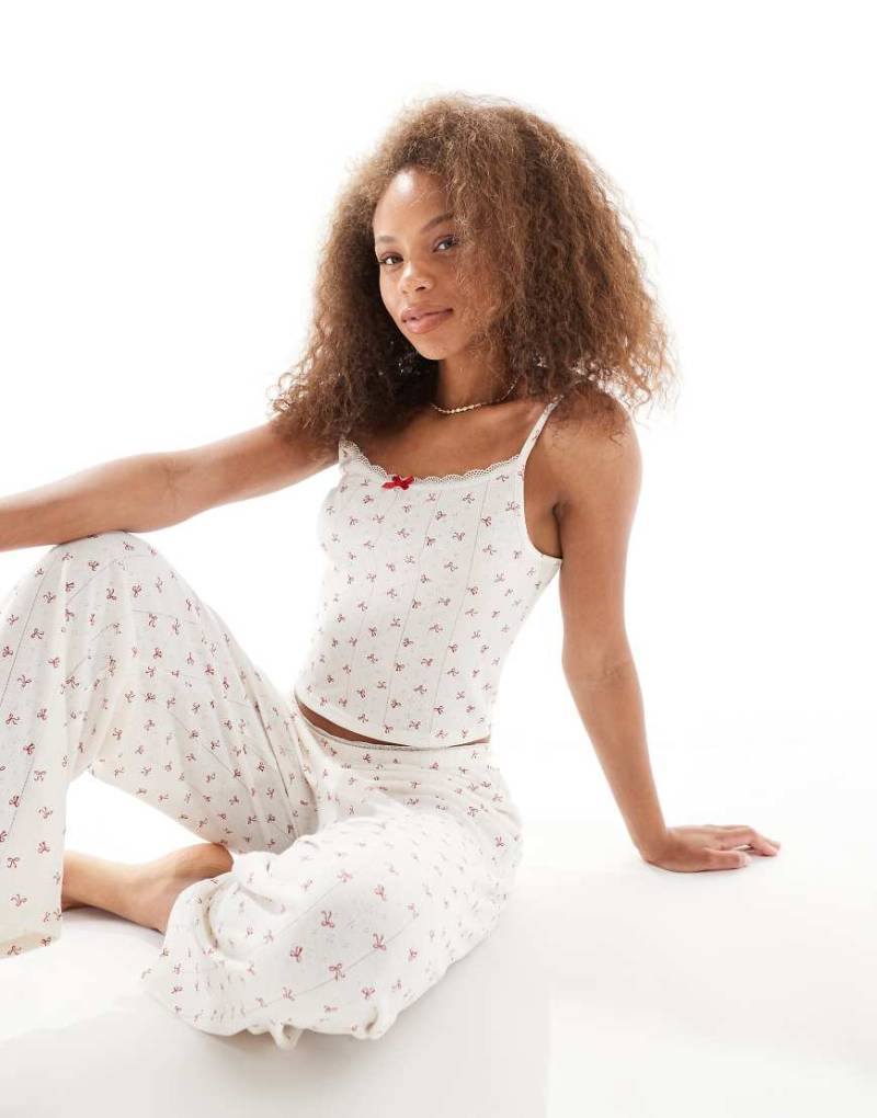 Urban Threads - Pyjama-Camisole aus Pointelle in Beige mit Schleifenmuster-Neutral von Urban Threads