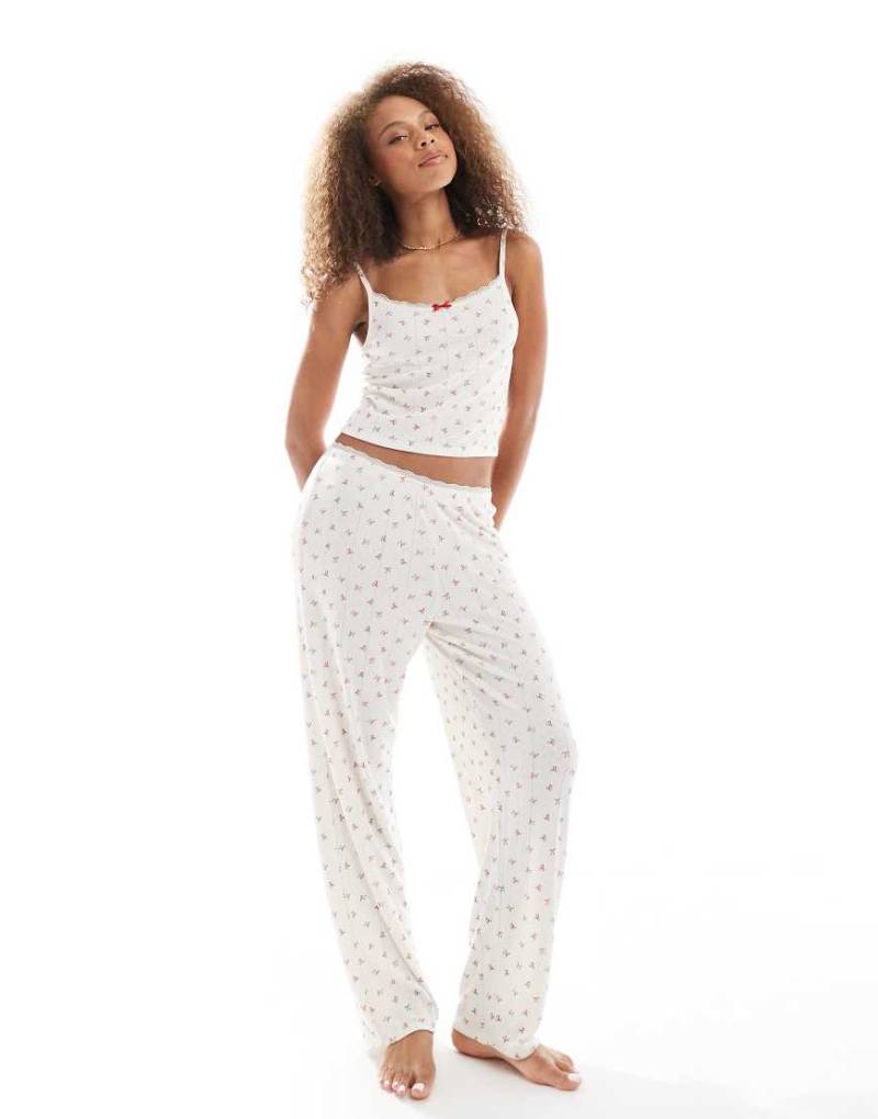 Urban Threads - Pyjama-Hose aus Pointelle in Beige mit Schleifenmuster-Neutral von Urban Threads