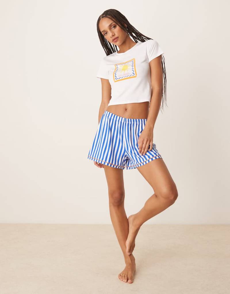 Urban Threads - Pyjama-Shorts mit Oversize-Schnitt und Streifenmuster, Kombiteil-Bunt von Urban Threads