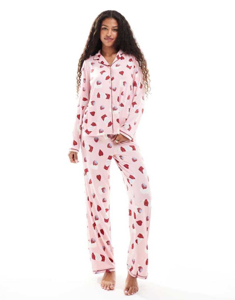 Urban Threads - Pyjama in Rosa mit Nachtischmotiv-Muster von Urban Threads