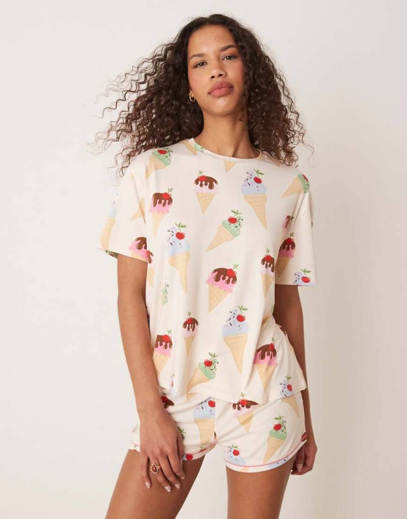 Urban Threads - Pyjama mit Eiscreme-Printmuster, aus Oversize-Oberteil und Shorts-Bunt von Urban Threads