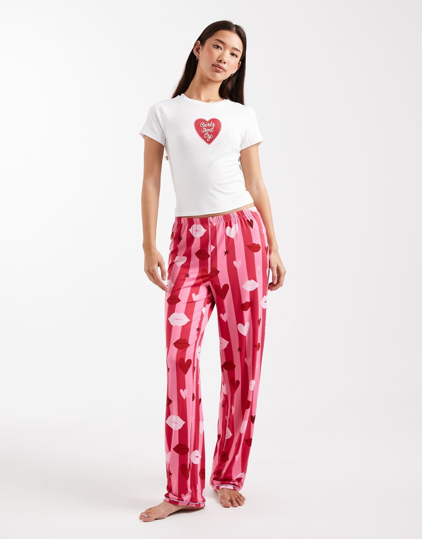 Urban Threads - Pyjamahose in Rosa mit Herzmuster von Urban Threads