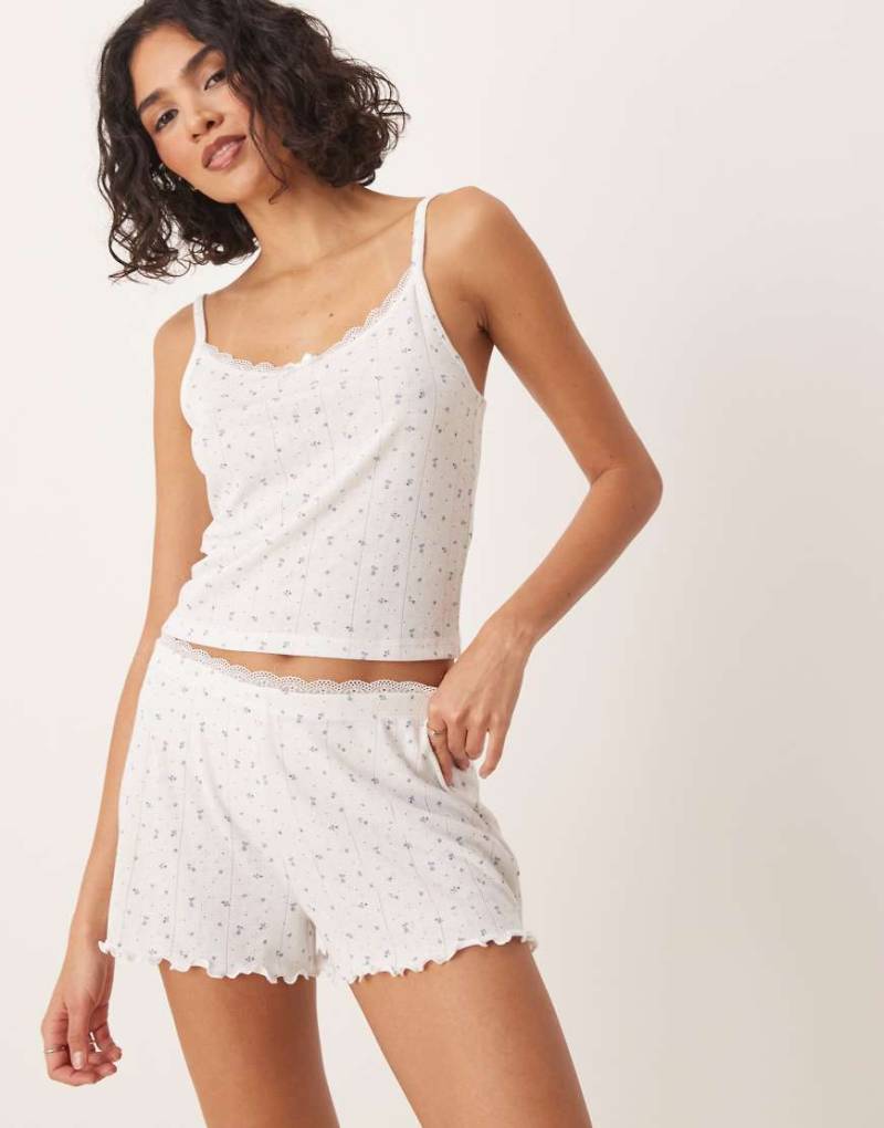 Urban Threads - Shorts aus Pointelle mit Blümchenprint-Weiß von Urban Threads