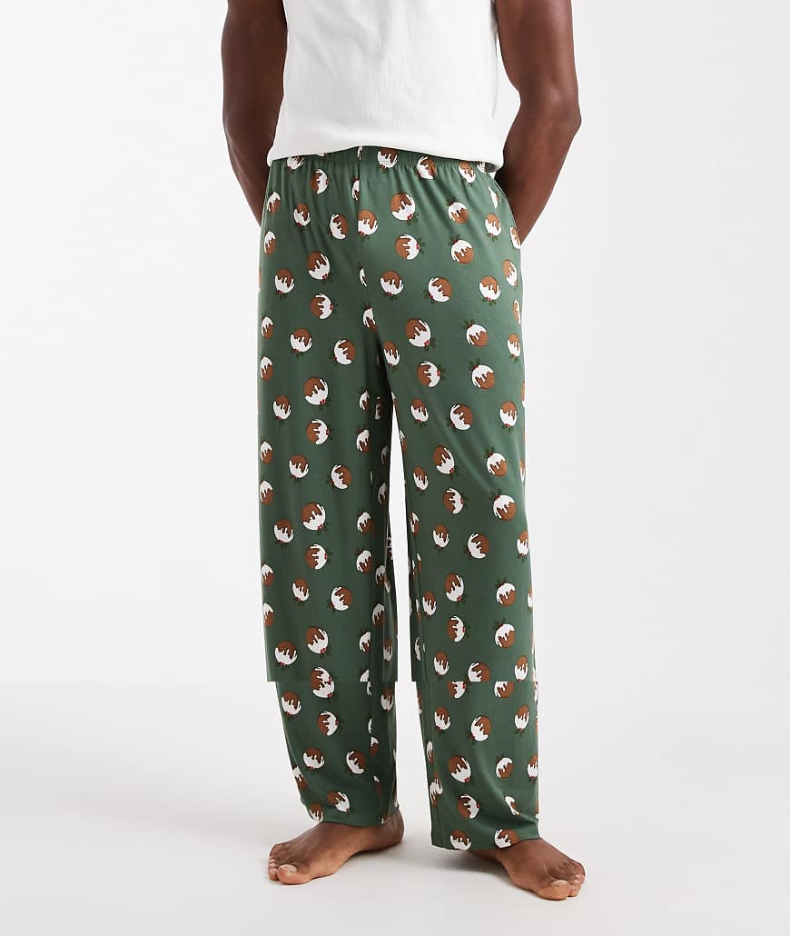 Urban Threads - Weihnachten - Pyjama-Hose in Grün mit Pudding-Print von Urban Threads