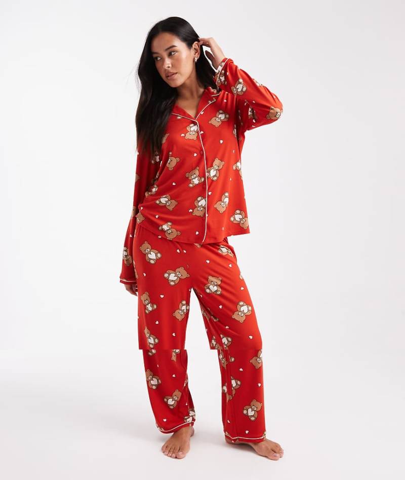 Urban Threads - Weihnachten - Pyjama mit Teddy-Printmuster, aus langärmligem Hemd mit Reverskragen und Hose-Bunt Urban Threads - Weihnachten - Pyjama mit Teddy-Printmuster, aus langärmligem Hemd mit Reverskragen und Hose-Bunt von Urban Threads