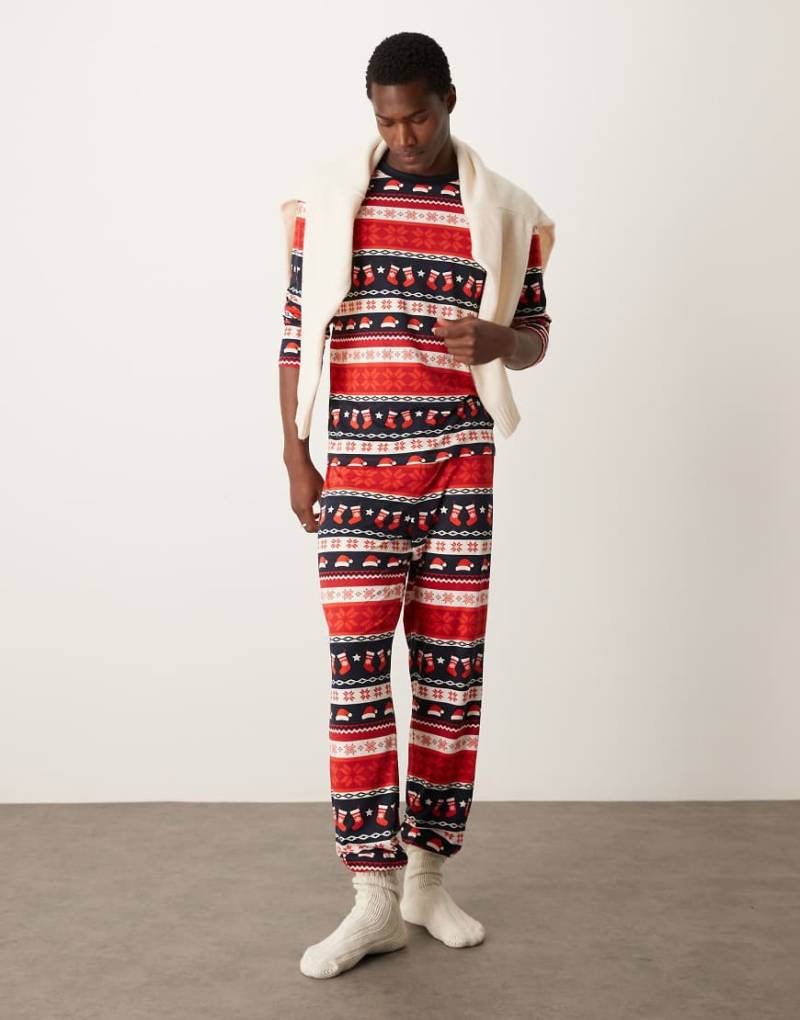 Urban Threads - Weihnachtspyjama aus Polyester mit Norwegermuster aus langärmligem Shirt und Hose-Rot von Urban Threads