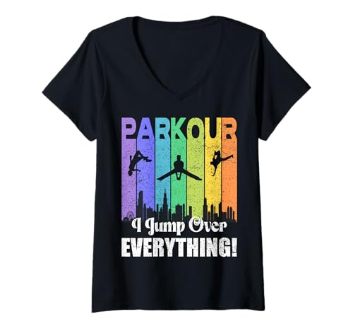 Damen Ich springe über Alles Parkour Parcour Freerunning Backflip T-Shirt mit V-Ausschnitt Damen Ich springe über Alles Parkour Parcour Freerunning Backflip T-Shirt mit V-Ausschnitt von Urban Traceurs Pakour Parcouring Designs