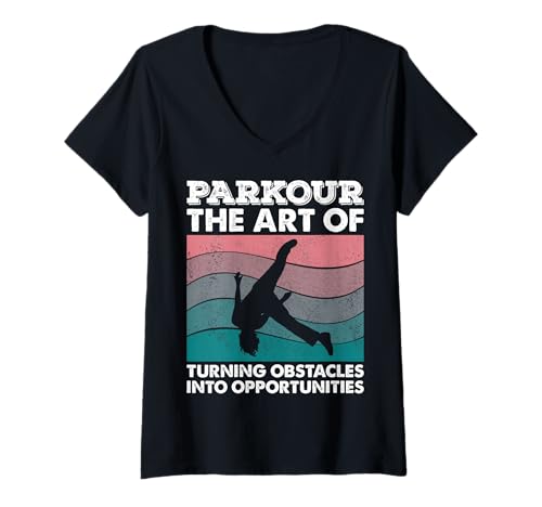 Damen Parkour Die Kunst, Hindernisse in Chancen zu verwandeln, Urban T-Shirt mit V-Ausschnitt Damen Parkour Die Kunst, Hindernisse in Chancen zu verwandeln, Urban T-Shirt mit V-Ausschnitt von Urban Traceurs Pakour Parcouring Designs