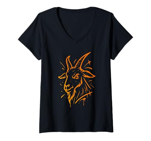 Damen Ziegenkopf-Graffiti-Skizze Street Art Illustration T-Shirt mit V-Ausschnitt Damen Ziegenkopf-Graffiti-Skizze Street Art Illustration T-Shirt mit V-Ausschnitt von Urban Wild Spirit