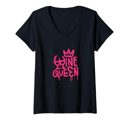 Damen Weinkönigin - Urbanes Graffiti - Straßenkunst - Farbe Rosa - Mädchen T-Shirt mit V-Ausschnitt von Urban graffiti - Wine queen - Street-art