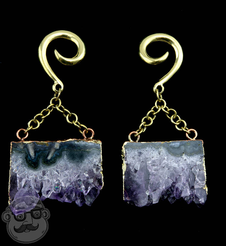 Amethyst Scheibe Messing Hänger/Ohrgewichte von UrbanBodyJewelry