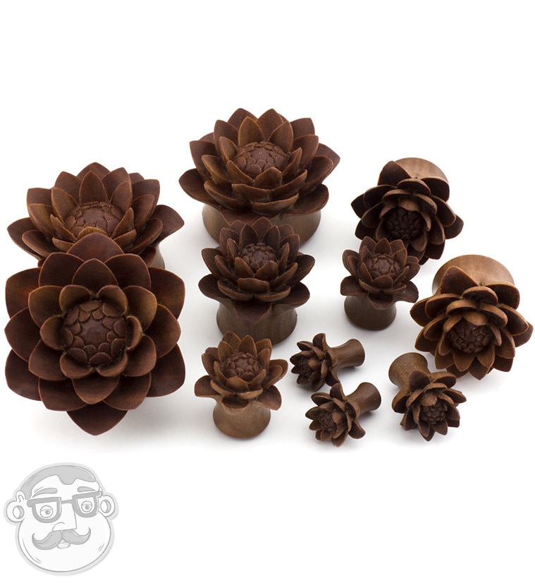Geschnitzte Kamelien Blume Holz Plugs Größen/Gauges | 4G - 1 & 1/4" Zoll Paar Neu von UrbanBodyJewelry