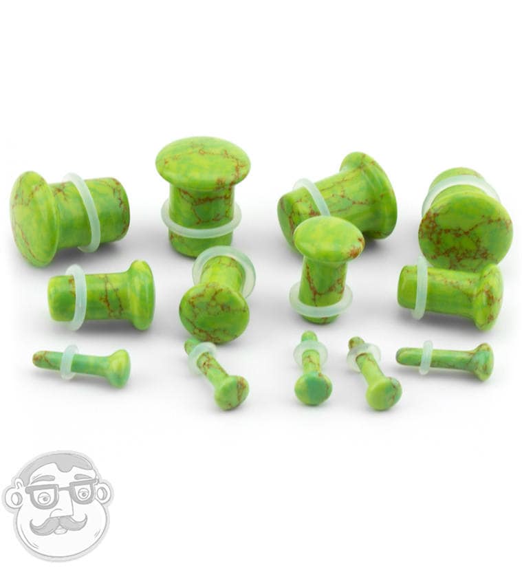 Grüne Howlith-stein-Plugs - Single Flare | 8G 1/2 Zoll, Paarweise Verkauft Neu von UrbanBodyJewelry