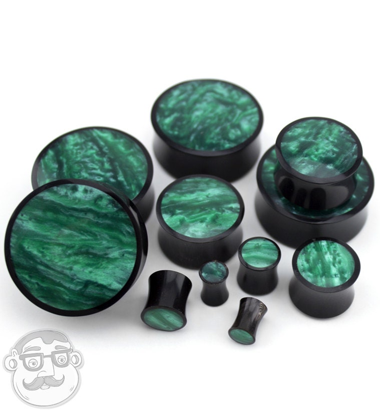 Horn Plugs Mit Grünem Resin Inlay - Größen/Gauges | 4G Bis 1 & 1/4"Inch Paarweise Verkauft von UrbanBodyJewelry