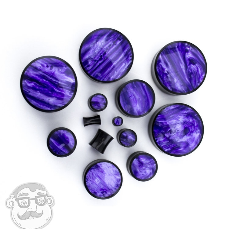 Horn Plugs Mit Lila Resin Inlay - Größen/Gauges | 4G Bis 1 & 1/4"Inch Paarweise Verkauft von UrbanBodyJewelry