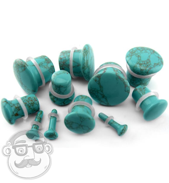 Howlith Türkis Stein Plugs - Single Flare | 8G 5/8" Paarweise Verkauft Neu von UrbanBodyJewelry