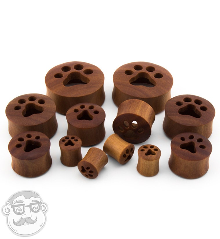 Paw Print Saba Holz Tunnels Größen/Gauges | 00G - 1 & 1/4" Zoll Paar Neu von UrbanBodyJewelry