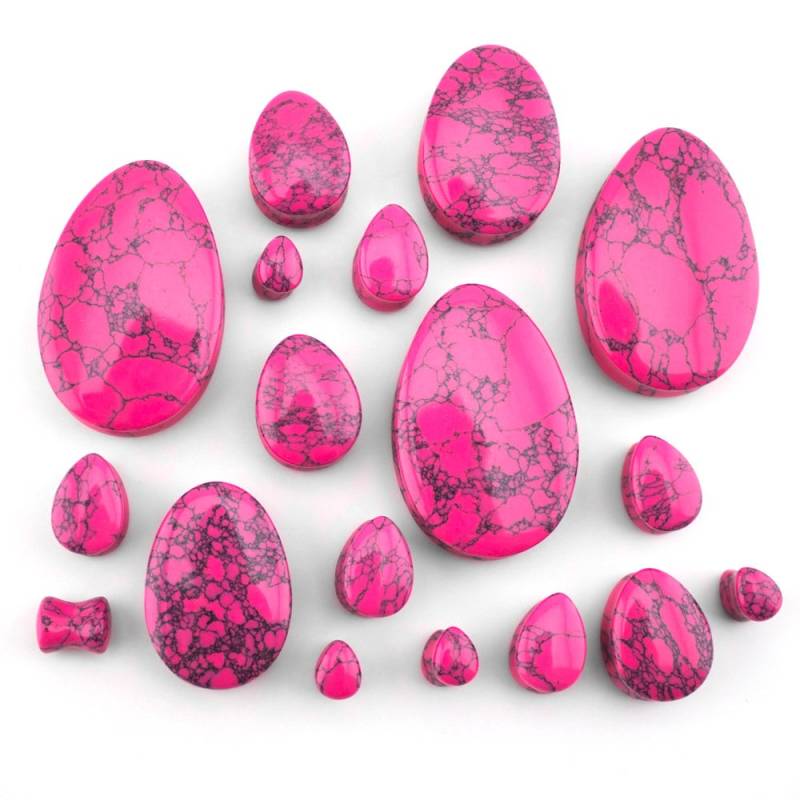 Rosa Howlith Stein Teardrop Stecker - Doppelstecker | 2G 1 & 1/2" Zoll Verkauft Paarweise Neu von UrbanBodyJewelry