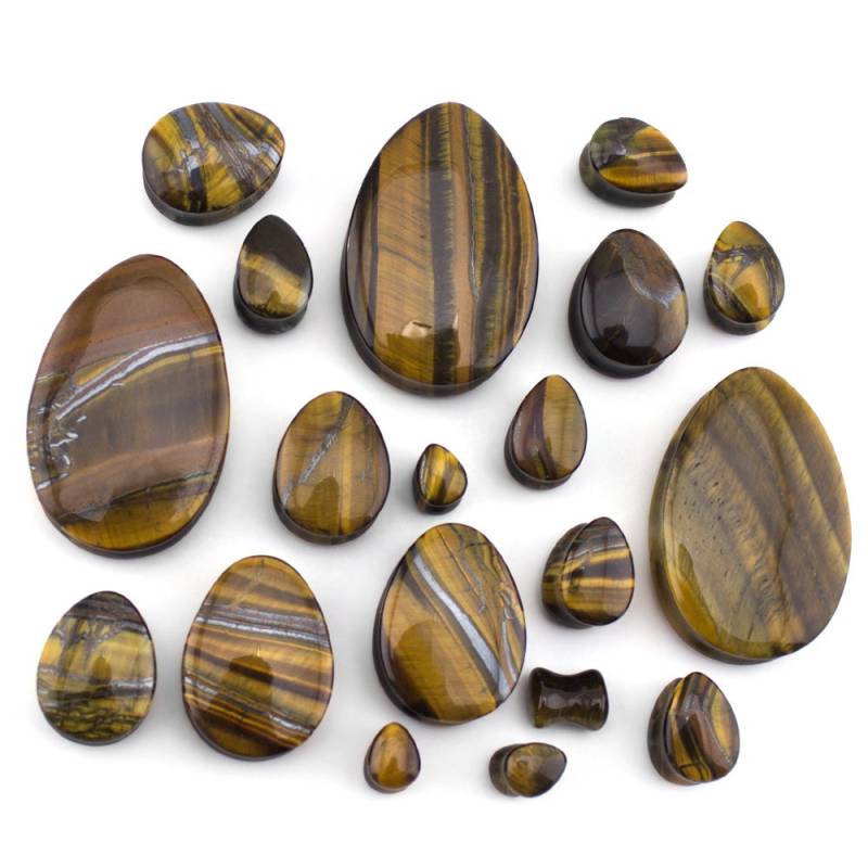 Tiger Eye Stone Teardrop Plugs - Double Flare | 2G 1 & 1/2" Verkauft in Paaren Neu von UrbanBodyJewelry