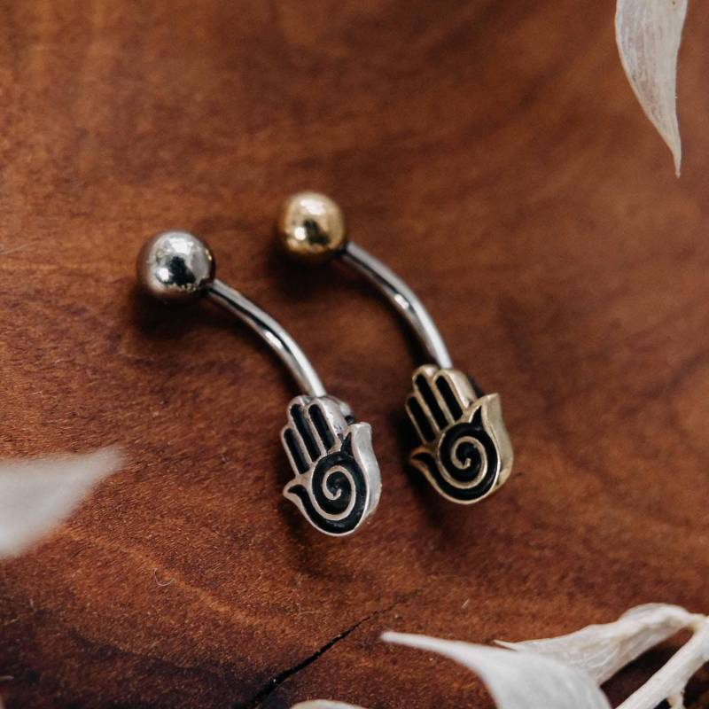 Bauchnabelpiercing Hand Der Fatima Gold Und Silber // Bermuda Hippie Shiva Zeichen Indisch Hindu Shakti Bedeutung Symbol Bohemian Boho von UrbanBohoCraft