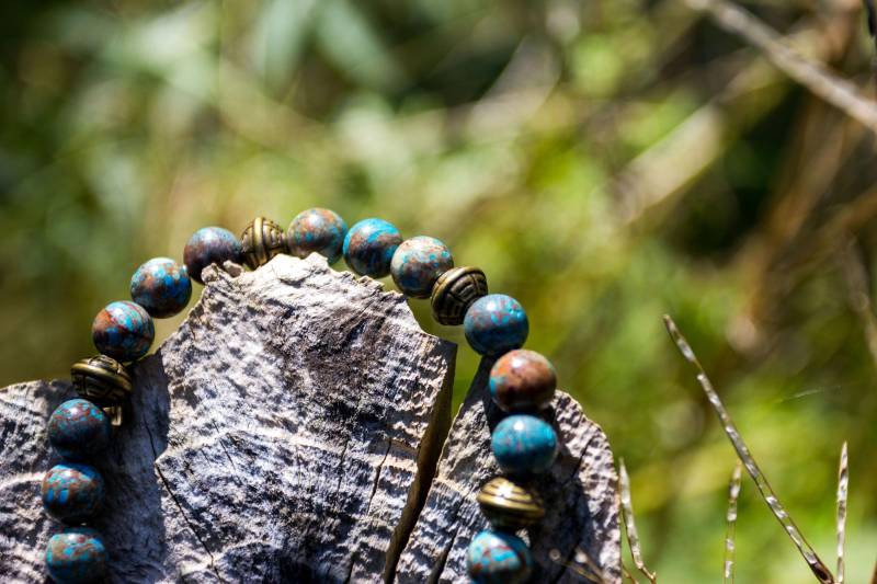 Udm Aufguss | Naturstein Blauer Crazy Lace Achat Bronze Spacer 8mm Perlen Armband Schmuck Zubehör Herrenmode Premium von UrbanDapperman