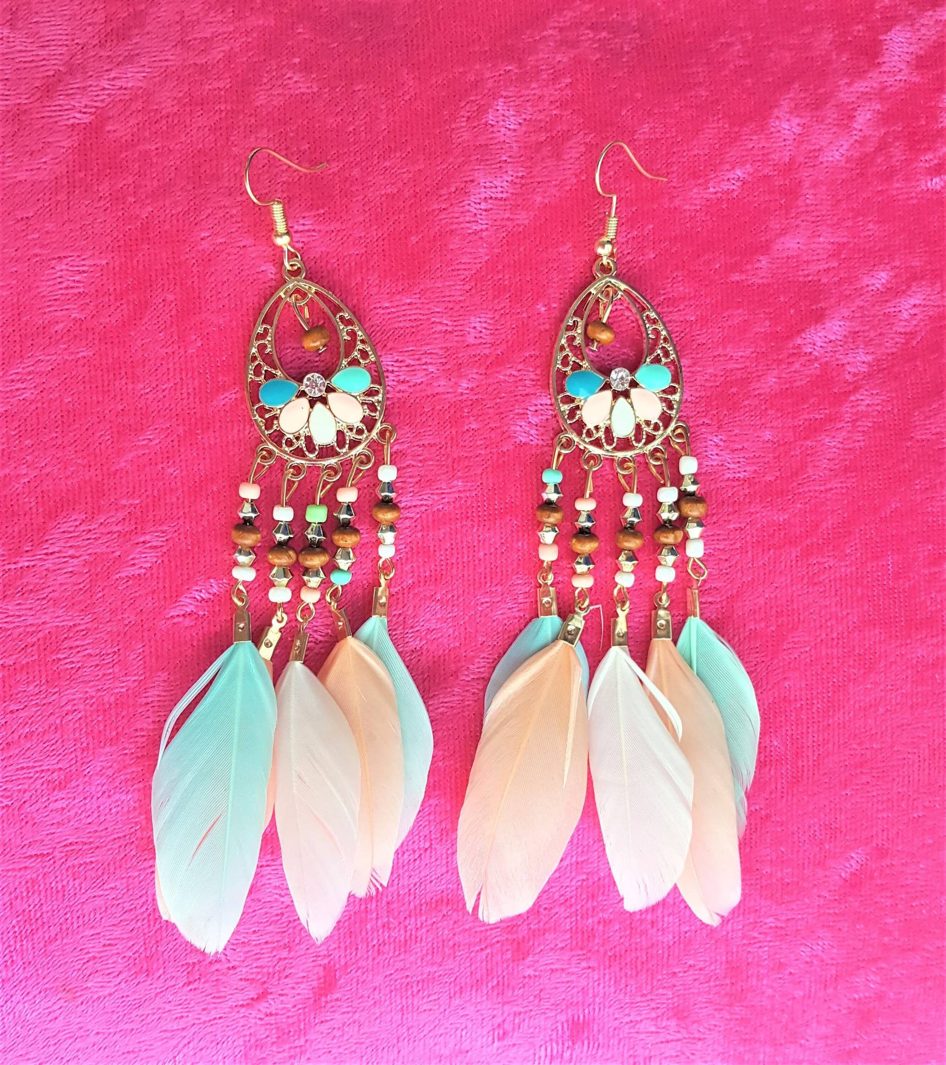 Boho Feder Ohrringe Perlen Strass Emaille, Schmuck Boho Feder Ohrringe Perlen Strass Emaille, Schmuck von UrbanFlairUS