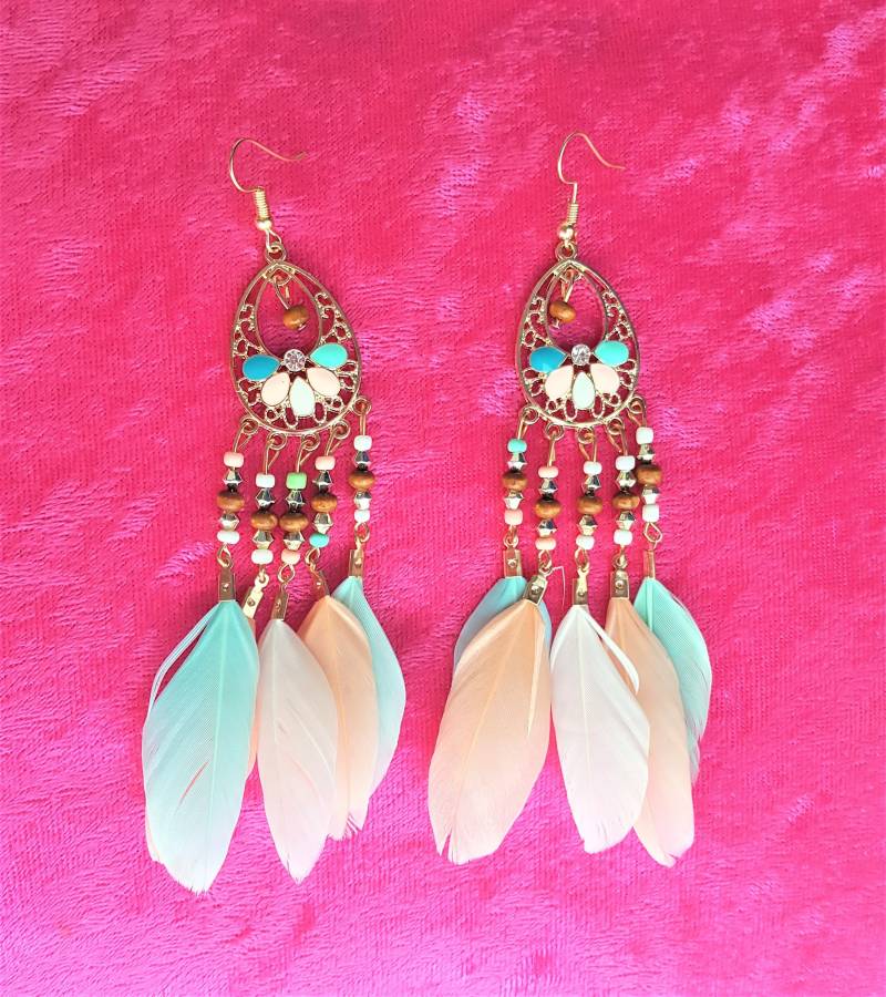 Boho Feder Ohrringe Perlen Strass Emaille, Schmuck Boho Feder Ohrringe Perlen Strass Emaille, Schmuck von UrbanFlairUS
