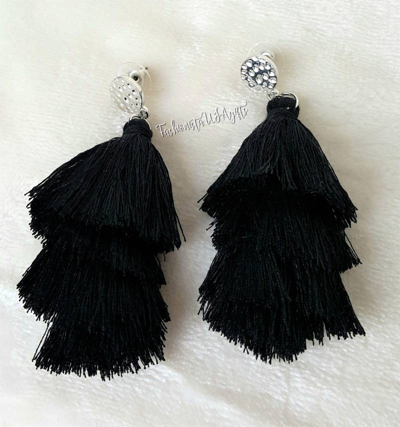 Ohrringe Geschichtete Quaste Tropfen Schwarz, Silber Farbe Ohrstecker, Strand Ohrringe, Statement Von Urbanflair Ohrringe Geschichtete Quaste Tropfen Schwarz, Silber Farbe Ohrstecker, Strand Ohrringe, Statement Von Urbanflair von UrbanFlairUS