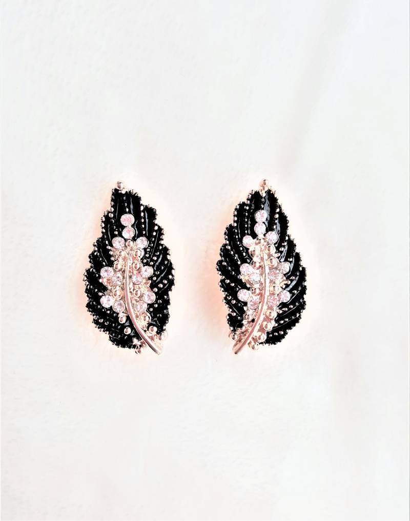 Ohrstecker Strass Ohrringe Schwarz Blattgold von UrbanFlairUS