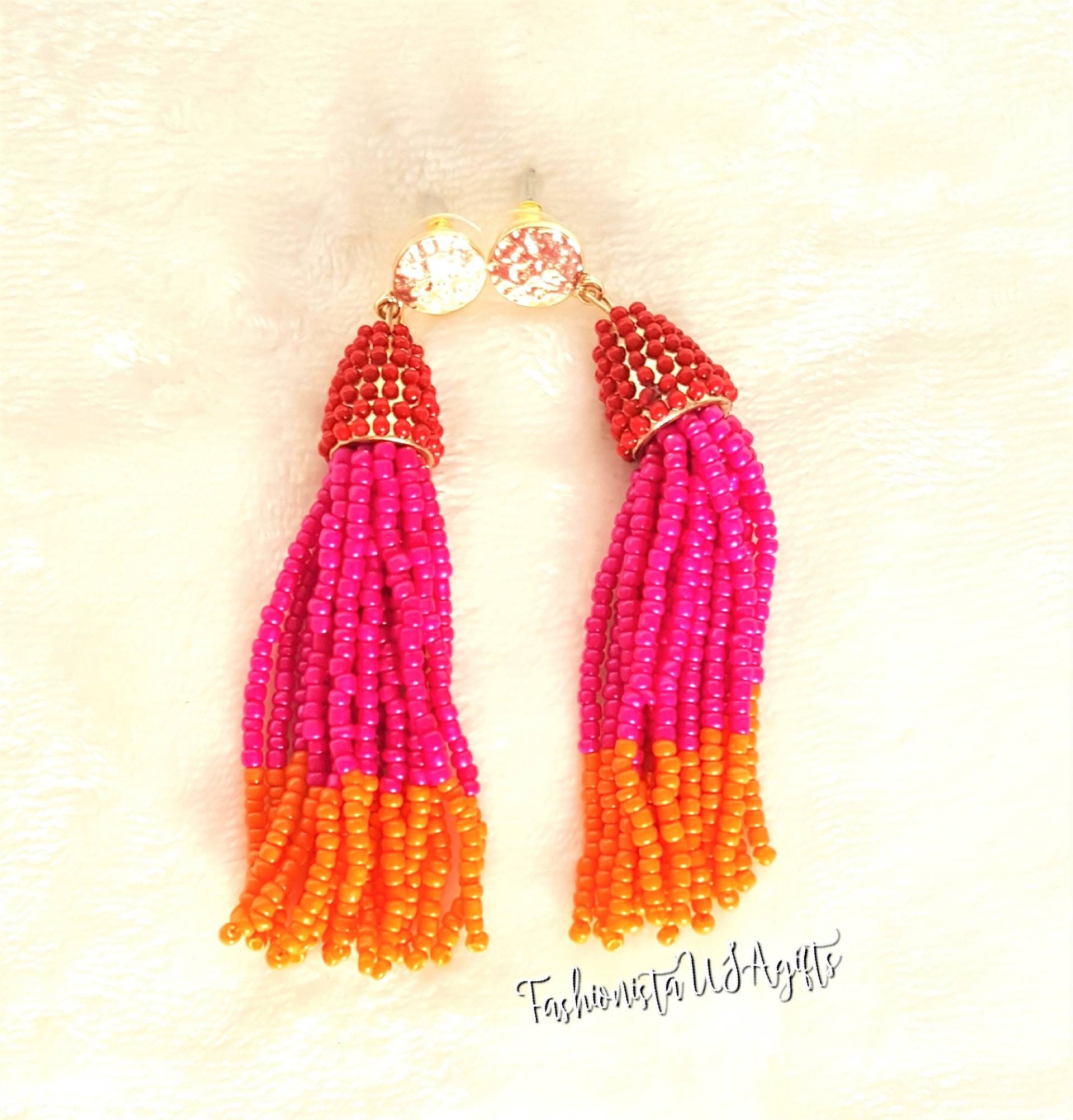Perlen Quasten Ohrringe Fuchsia, Orange, Rot Boho Statement Schmuck Perlen Quasten Ohrringe Fuchsia, Orange, Rot Boho Statement Schmuck von UrbanFlairUS