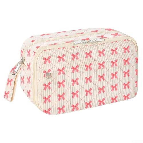 UrbanHui Stilvolles Federmäppchen aus Cord mit sicherem Reißverschluss, Design mit mehreren Fächern für Schule oder Uni, Schreibwaren und persönliche Gegenstände, Wie abgebildet, Pink bow (small) von UrbanHui