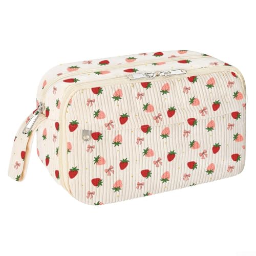 UrbanHui Stilvolles Federmäppchen aus Cord mit sicherem Reißverschluss, Design mit mehreren Fächern für Schule oder Uni, Schreibwaren und persönliche Gegenstände, Wie abgebildet, Strawberry von UrbanHui