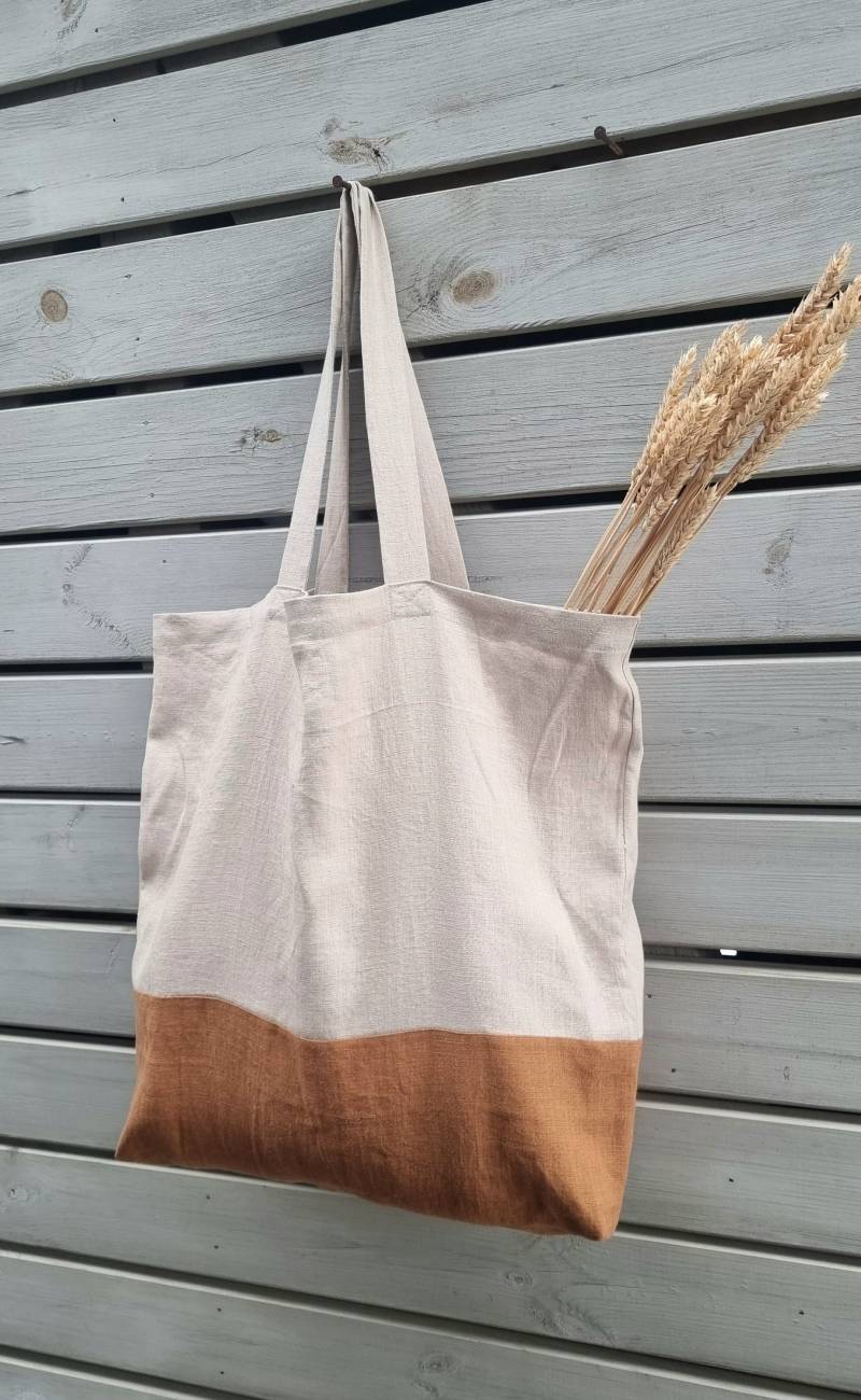 Large Linen Bag, Double Bottom Tote Large Reuse Shopping Grocery Shopper Market Beach Bag von UrbanLinen