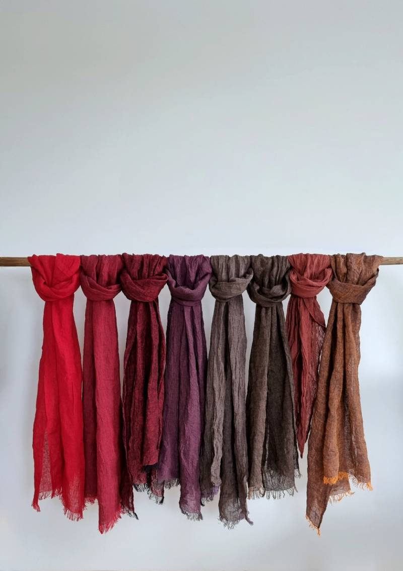 Linen Scarf, Women Oversize Linen Men Gauze Scarf Bohostyle, Wrap Shawl, Boho Long Mustard Brown Green von UrbanLinen