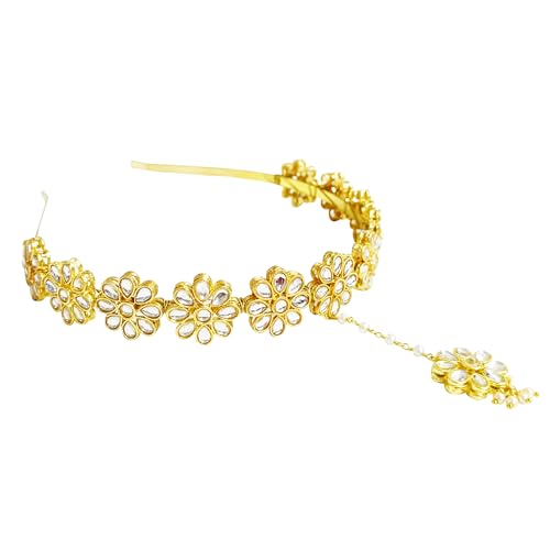 Ethnisches Kundan-Haarband mit angenähtem Mang Tika/Haarschmuck, Haarschmuck für Damen/Mädchen, 1 Stück (1 Stück), Metall von UrbanLuk