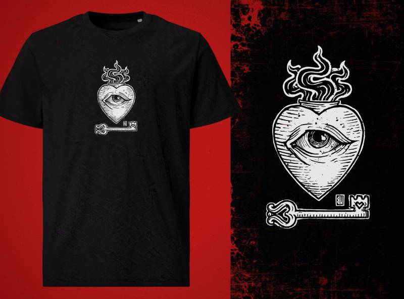 Flaming Heart T-Shirt | White Print von UrbanMysticArt