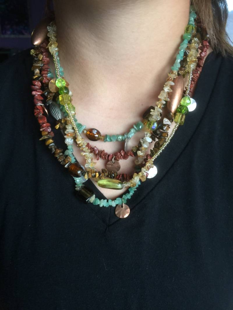 Mehrsträngige Halskette Mit Perlen - Erdtöne Tigerauge, Citrin, Kupfer, Grün Und Silber Mehrsträngige Halskette Mit Perlen - Erdtöne Tigerauge, Citrin, Kupfer, Grün Und Silber von UrbanRetroDesigns