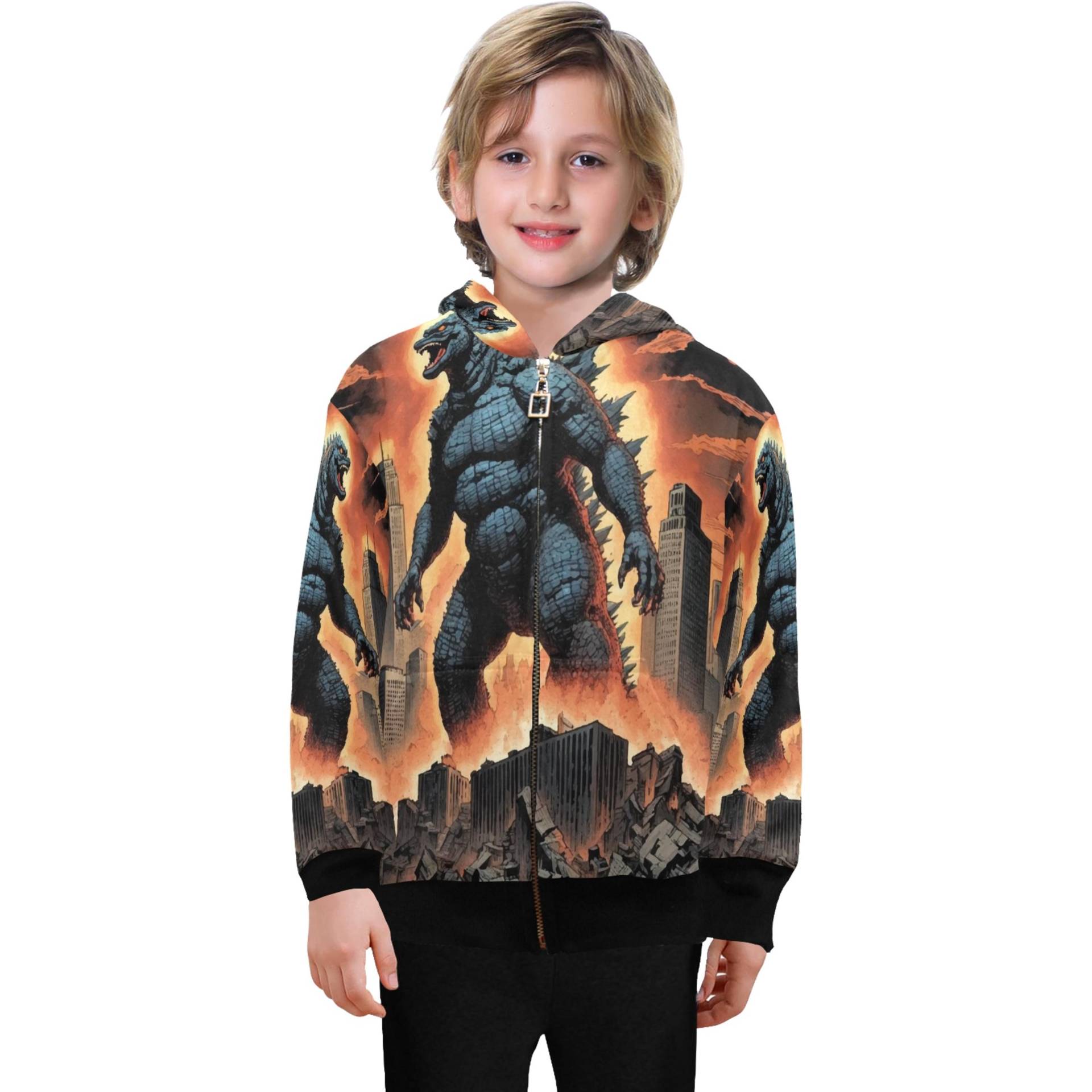 Hoodie Mit Reißverschluss Jungen Kids Godzilla Kaiju Gojira Neon Retro von UrbanShopEU
