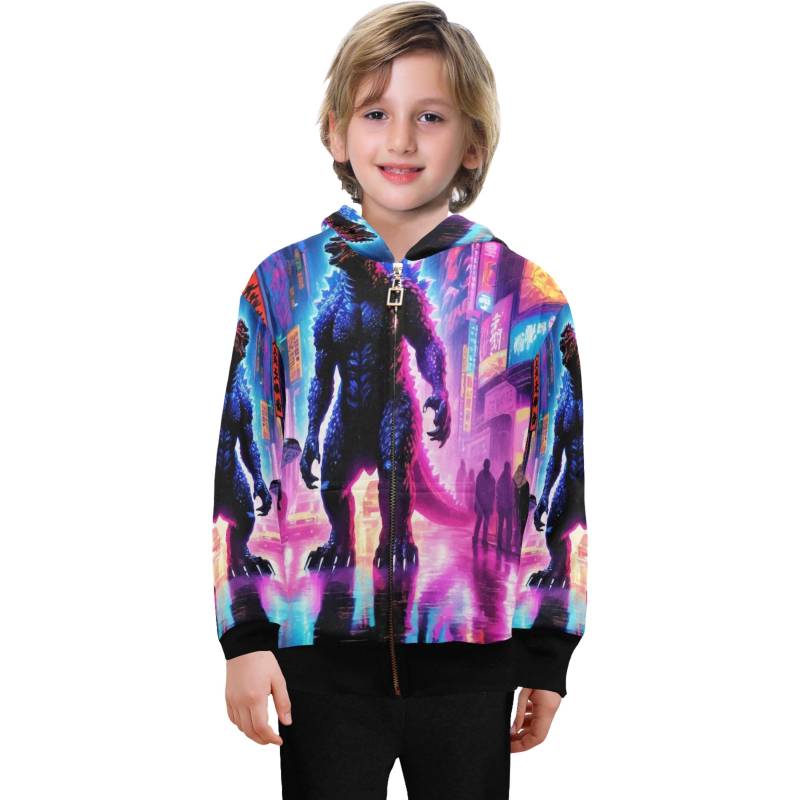Hoodie Mit Reißverschluss Jungen Kids Godzilla Kaiju Gojira Neon von UrbanShopEU
