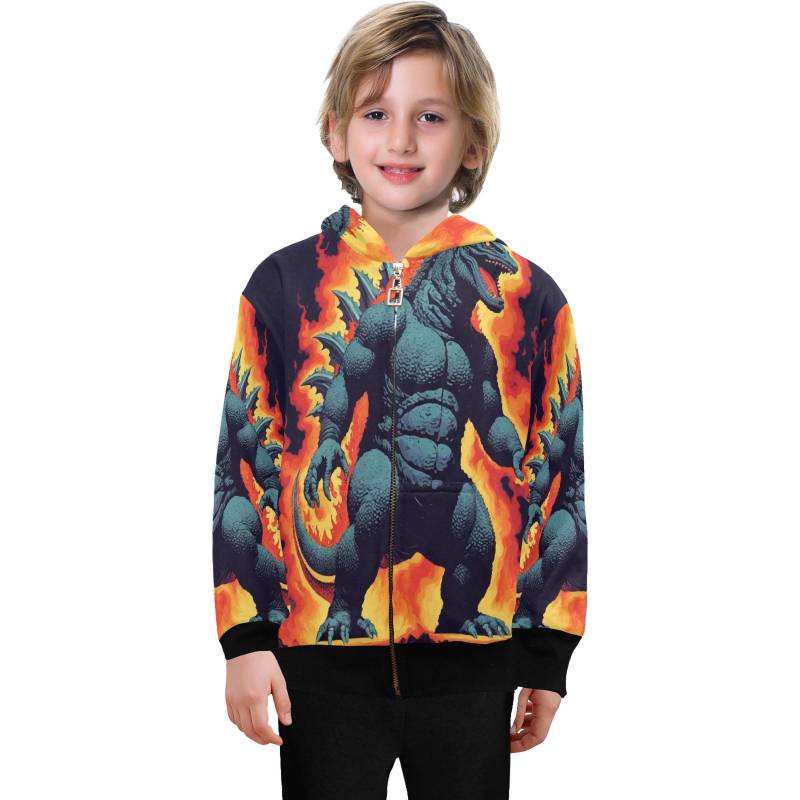 Hoodie Mit Reißverschluss Jungen Kids Godzilla Kaiju Gojira Retro Art Comics von UrbanShopEU