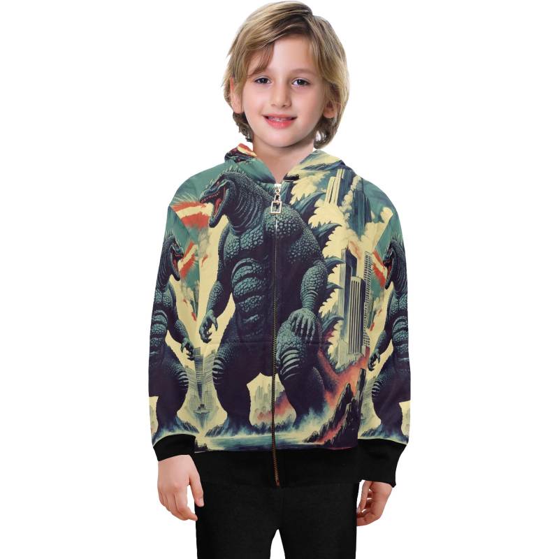 Hoodie Mit Reißverschluss Jungen Kids Godzilla Kaiju Gojira Retro von UrbanShopEU