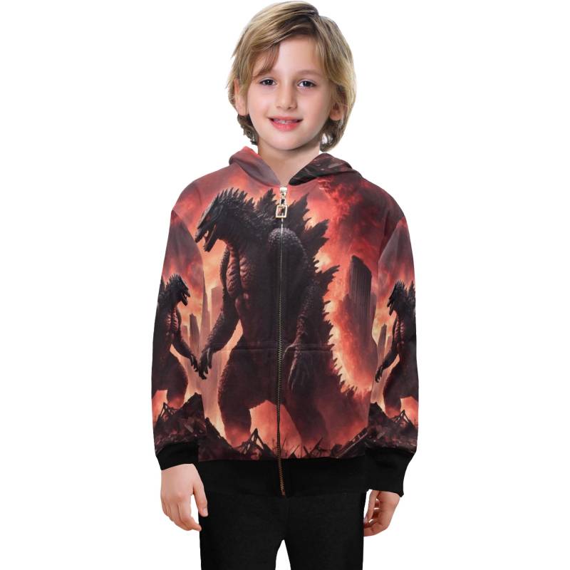 Hoodie Mit Reißverschluss Jungen Kids Godzilla Kaiju Retro Cartoo Comics Gojira von UrbanShopEU