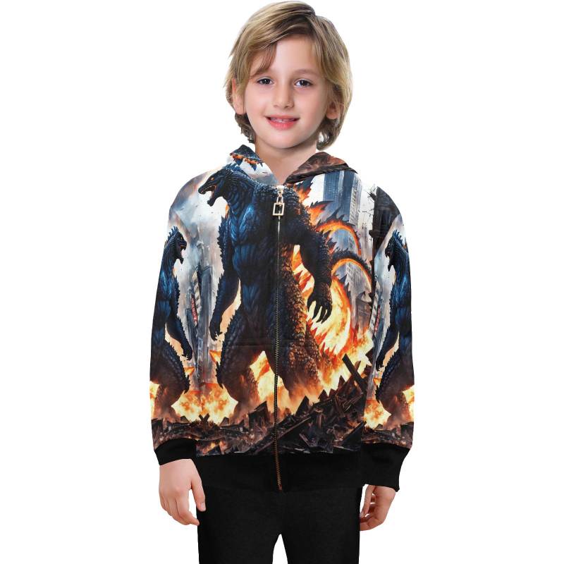 Hoodie Mit Reißverschluss Jungen Kids Godzilla Kaiju Retro Neon Cartoon Comics Gojira Hoodies von UrbanShopEU