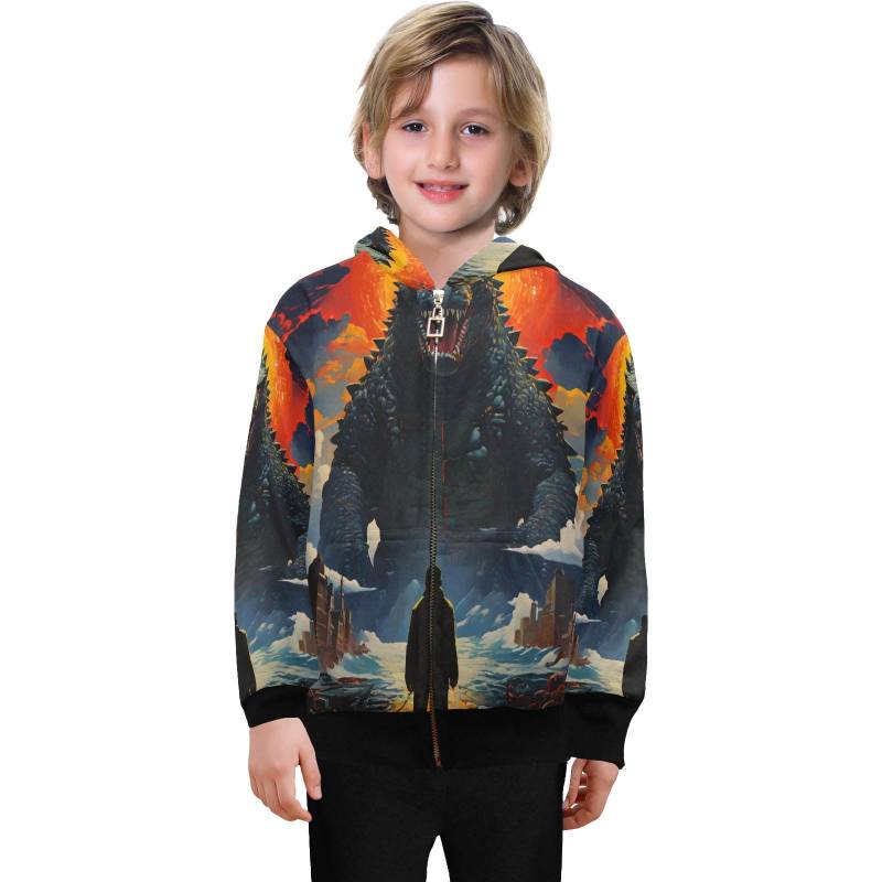 Hoodie Mit Reißverschluss Jungen Kids Gojira Hoodies Godzilla Japan Kaiju Retro Cartoon Comics von UrbanShopEU